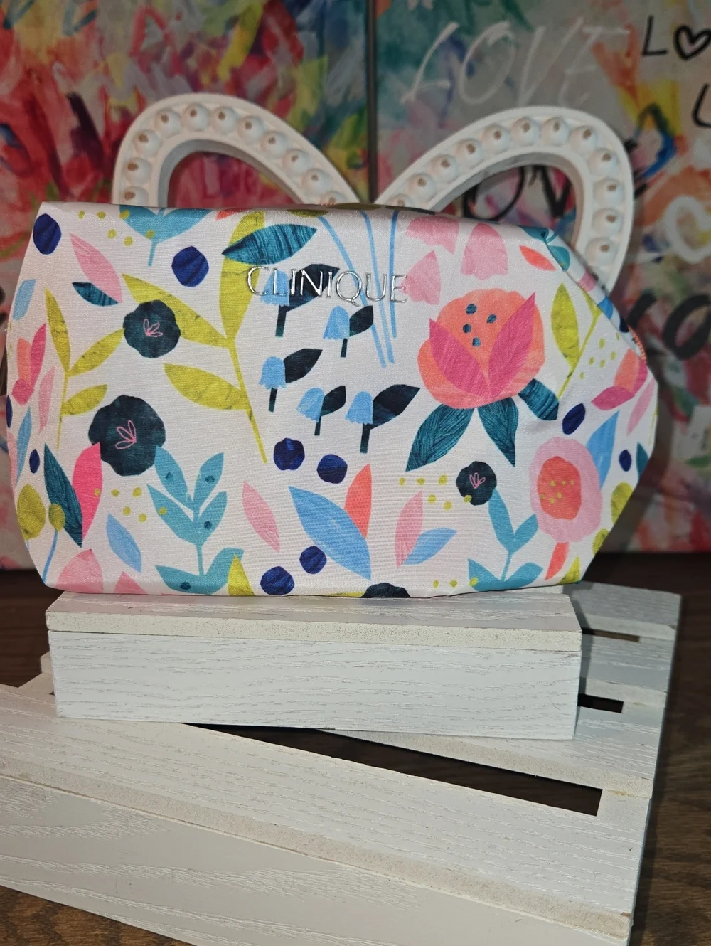 Clinique Floral Cosmetic Pouch - Pink, Blue, Green
